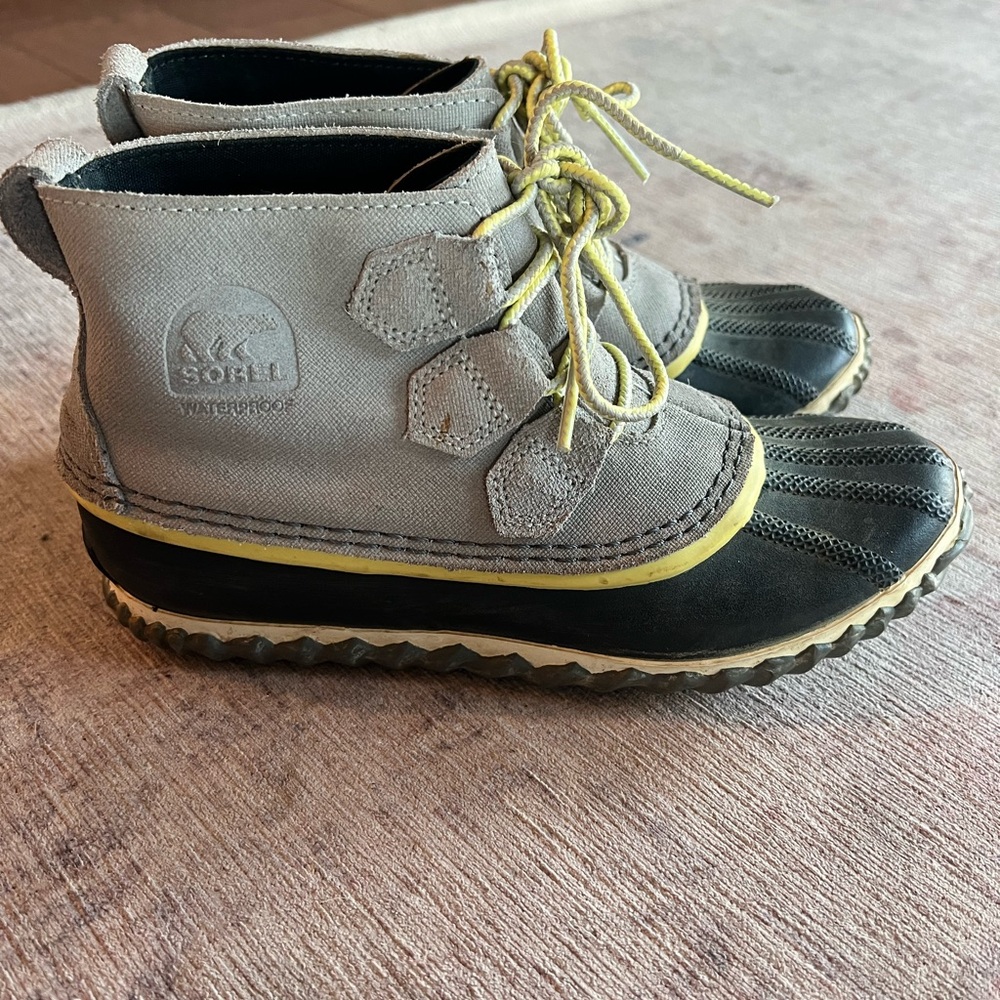 Sorel Out & About Waterproof Boots - Gray and Yellow